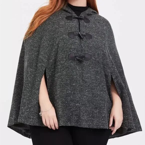 Torrid Outlander The Series Collab Green Marled Hooded Toggle Cape Plus Size1X 2 - Picture 2 of 8